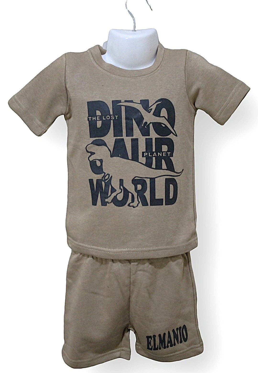 Trendy Dino World Print Kids 2pcs Cool & Comfy Summer Outfits For Outdoor Activities - El Manio