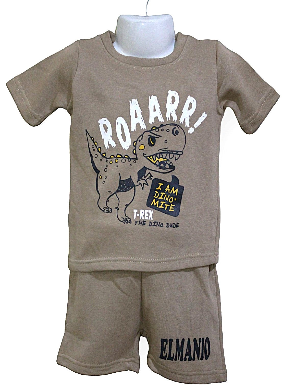 Dino Dude Print Kids Casual 2pcs Cool Outfits For Outdoor Activities - El Manio