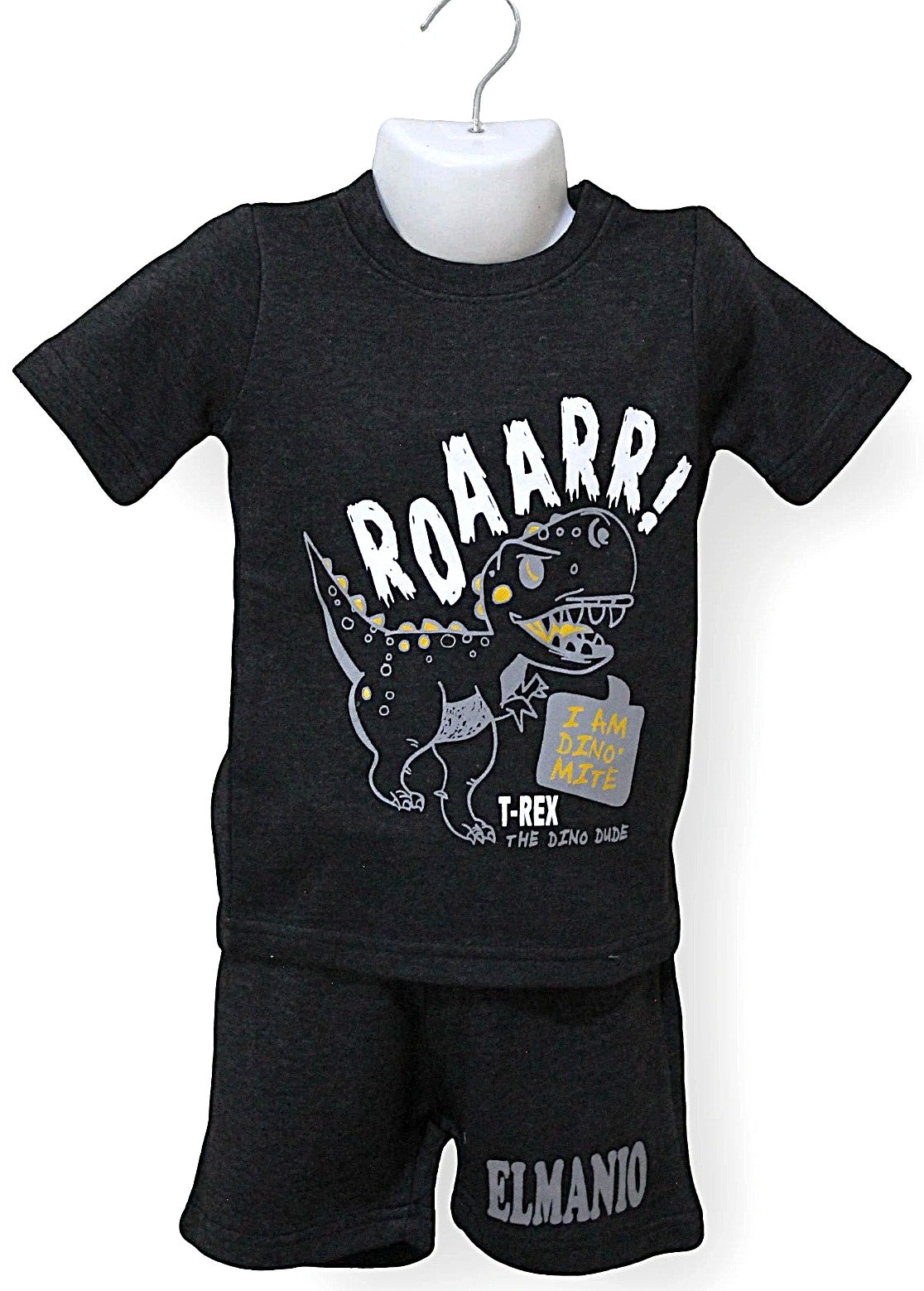 Dino Dude Print Kids Casual 2pcs Cool Outfits For Outdoor Activities - El Manio