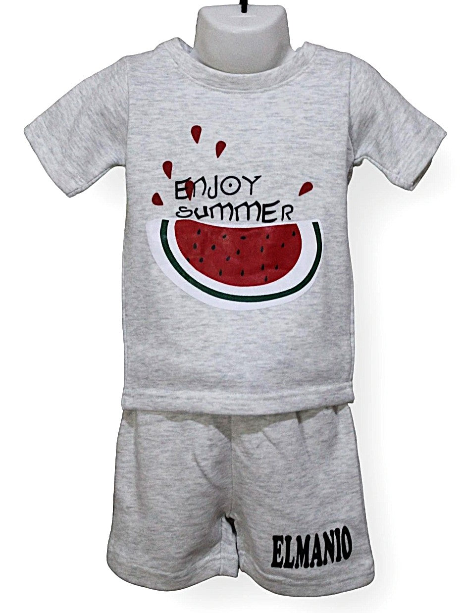 Kids Comfortable Versatile Trendy Watermelon Print Tee with Shorts 2pc Outfits - El Manio