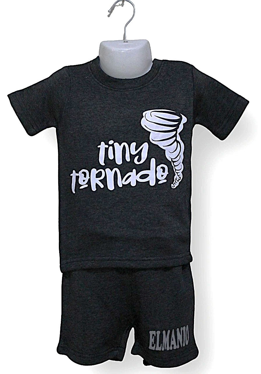 2pc Kids Comfy Summer Tiny Tornado Print Outfits For Outdoor Activities - El Manio