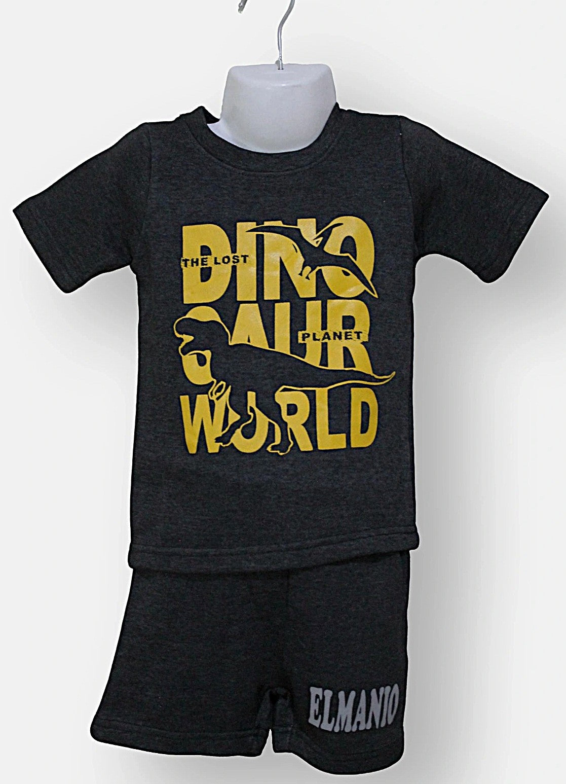 Trendy Dino World Print Kids 2pcs Cool & Comfy Summer Outfits For Outdoor Activities - El Manio