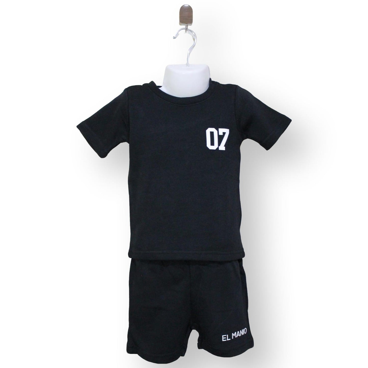 2pcs Kids Casual Versatile Short Sleeve Black T-shirt & Shorts Set - El Manio