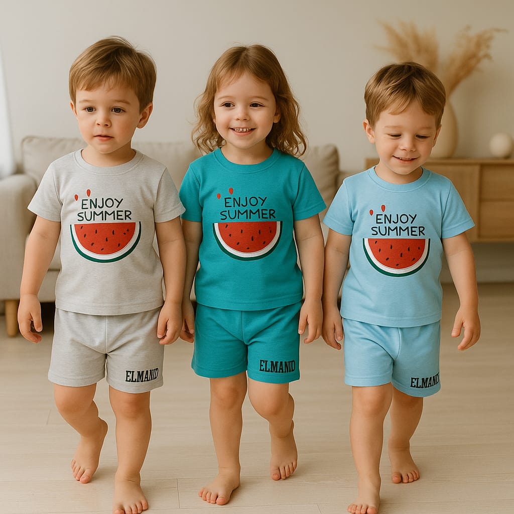 Kids Comfortable Versatile Trendy Watermelon Print Tee with Shorts 2pc Outfits - El Manio