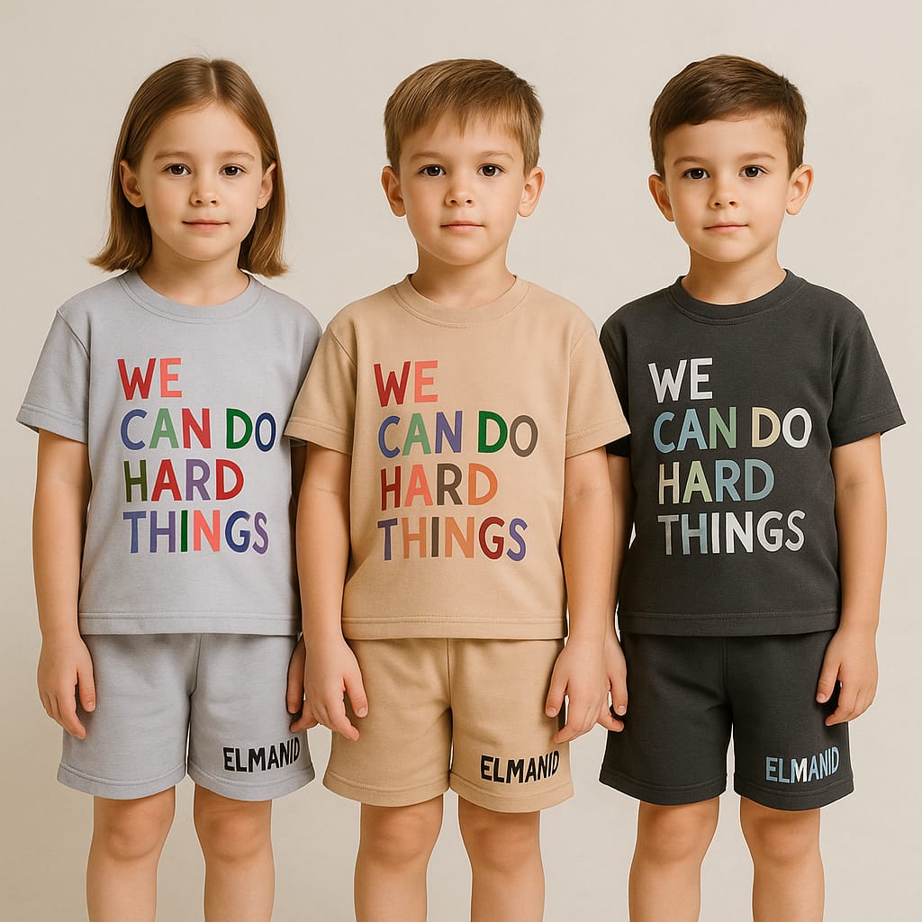 2pc Kids Streetwear Motivational Printed Short Sleeve Tee And Shorts - El Manio