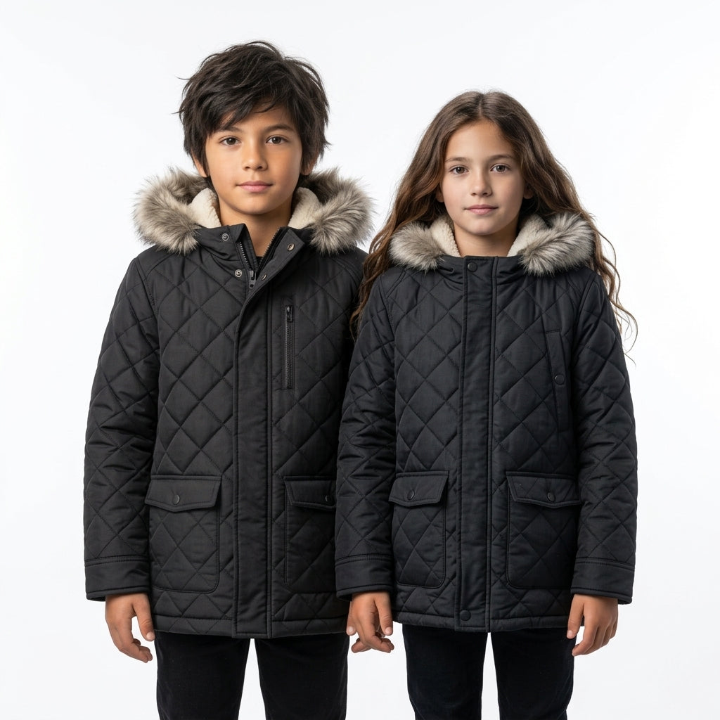 Heavyweight Diamond-Quilted Winter Parka with Faux-Fur Hood (Ages 6–15)