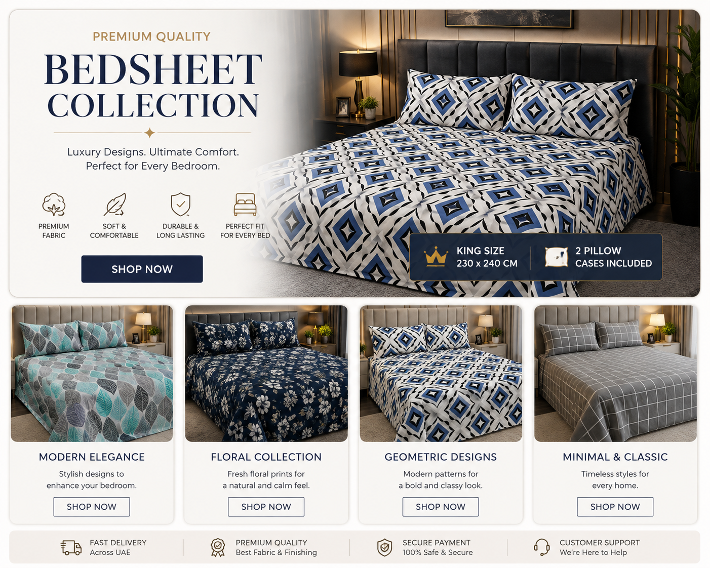 🛏️ Premium Sizes Bedsheet Set by ELMANIO✨