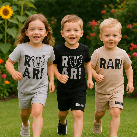 Kids 2pc Casual Co Ord Set, ROAR Print Comfy Summer Clothes - El Manio
