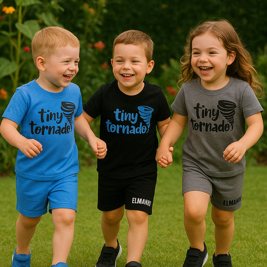 2pc Kids Comfy Summer Tiny Tornado Print Outfits For Outdoor Activities - El Manio