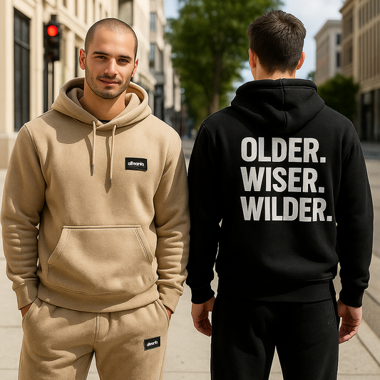 Men’s Terry Fleece Drop Shoulder Hoodie Set – Beige & Black (400 GSM, M–XL) - El Manio