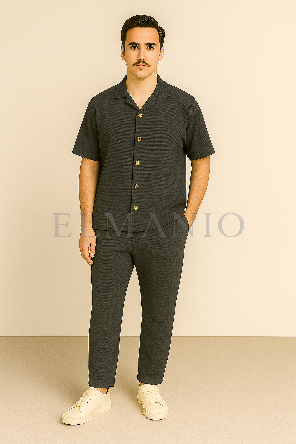 Men Solid Color Summer 2pc with EL MANIO printed Comfortable Versatile Outfit (FREE DELIVERY) - El Manio
