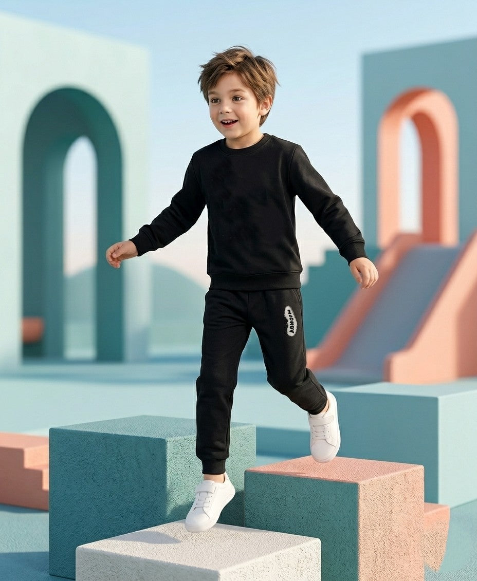 Premium Kids Heavyweight Terry Fleece Tracksuit BLACK