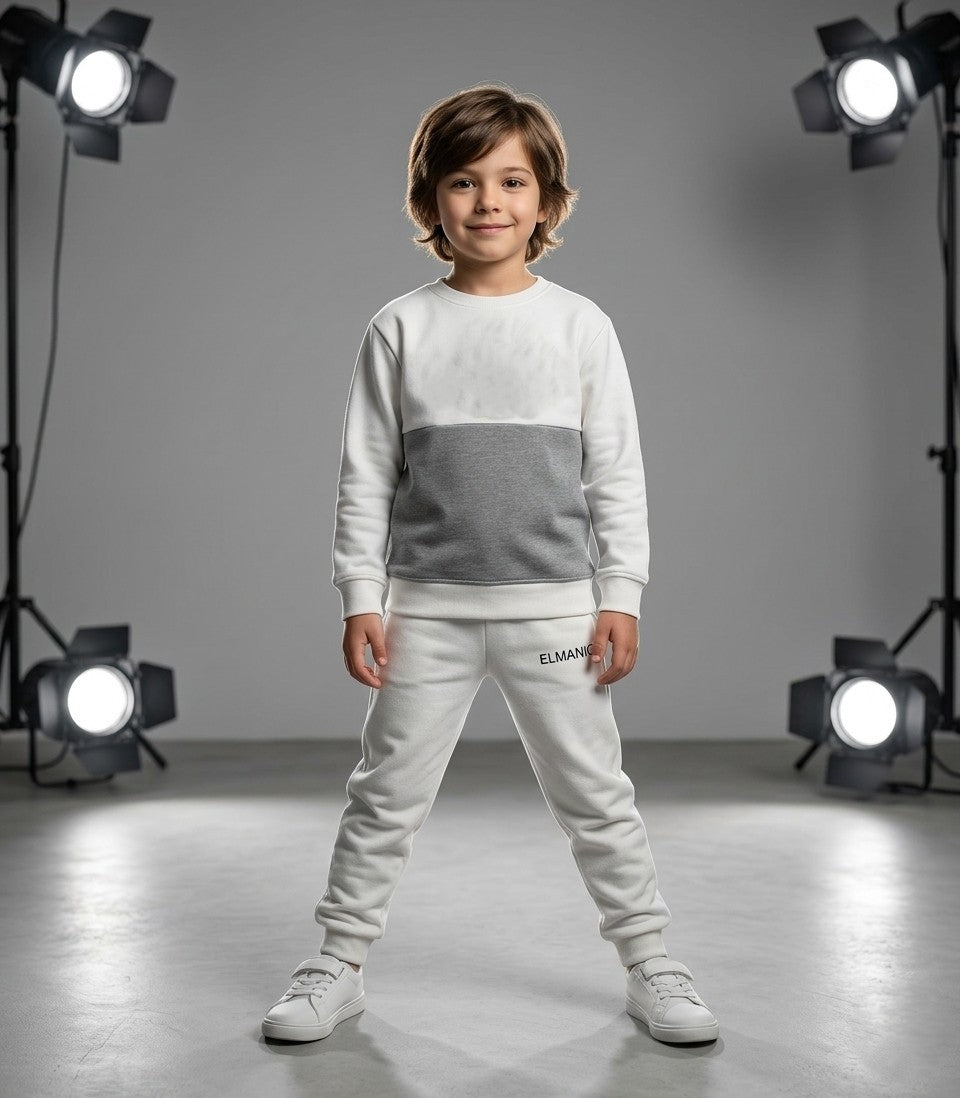 Premium Kids Heavyweight Terry Fleece Tracksuit WHITE/GREY
