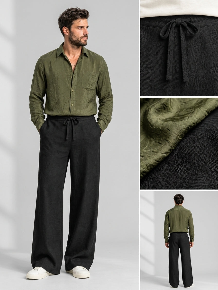 BUY ANY 2 SETS FOR JUST 167AED  SATIN CRINKLE SHIRT x PREMIUM LINEN VISCOSE TROUSERS
