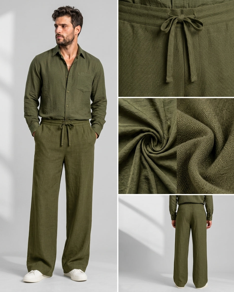 BUY ANY 2 SETS FOR JUST 167AED  SATIN CRINKLE SHIRT x PREMIUM LINEN VISCOSE TROUSERS