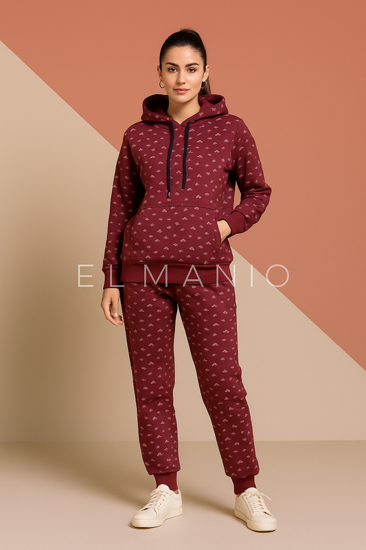 Ladies Terry Fleece Hoodie Set – Maroon (Sizes M–XL) - El Manio