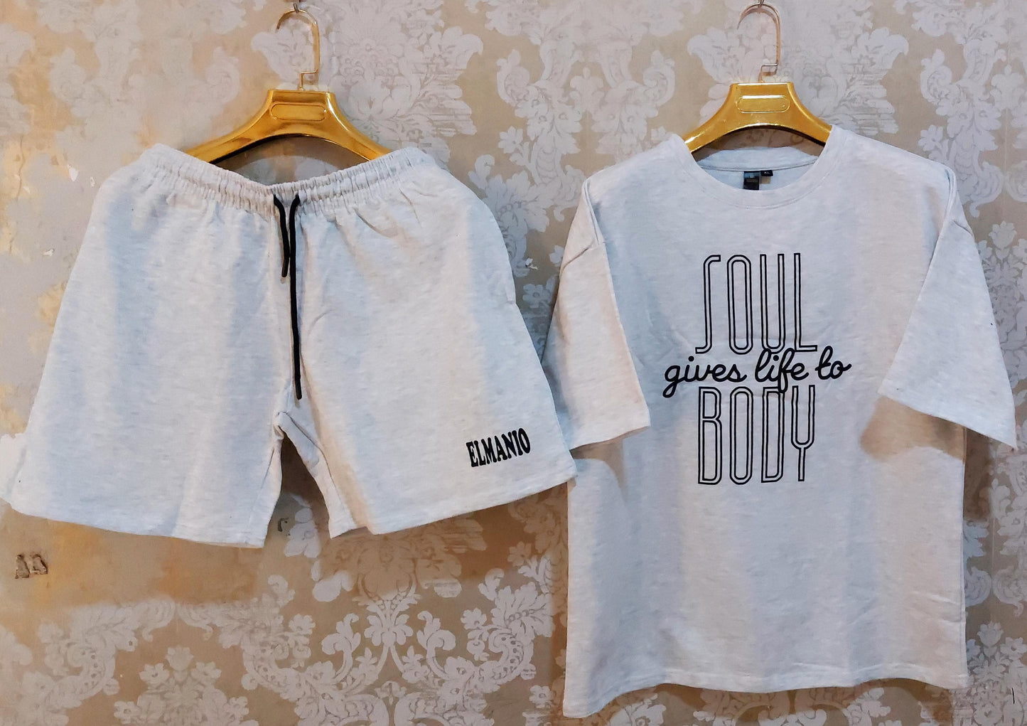 Men's Fashion SOUL GIVES LIFE TO BODY Print Oversized 2pc Set