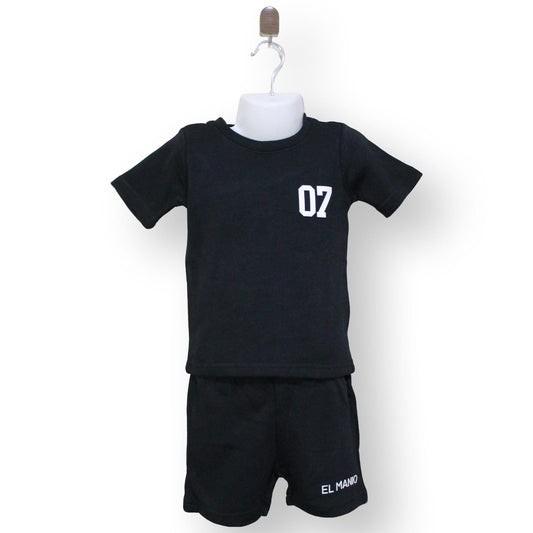 2pcs Kids Casual Versatile Short Sleeve Black T-shirt & Shorts Set