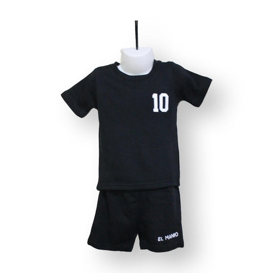 2pcs Kids Casual Versatile Short Sleeve Black T-shirt & Shorts Set