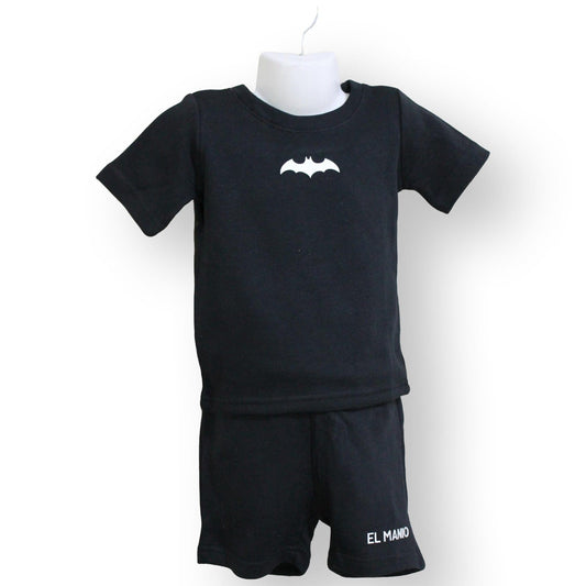 2pcs Kids Casual Versatile Short Sleeve Black T-shirt & Shorts Set