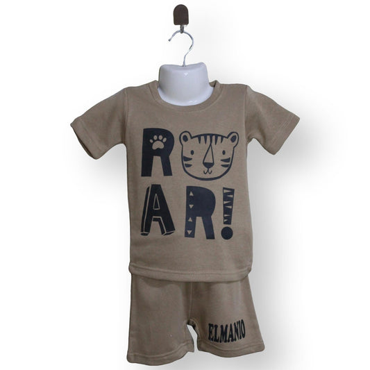 Kids 2pc Casual Co Ord Set, ROAR Print Comfy Summer Clothes