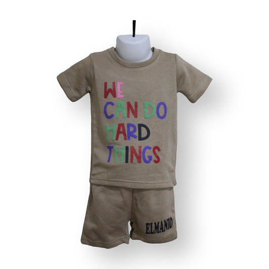 2pc Kids Streetwear Motivational Printed Short Sleeve Tee And Shorts