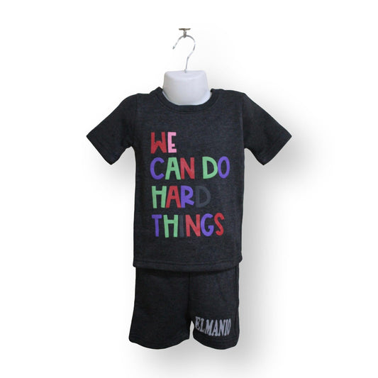 2pc Kids Streetwear Motivational Printed Short Sleeve Tee And Shorts