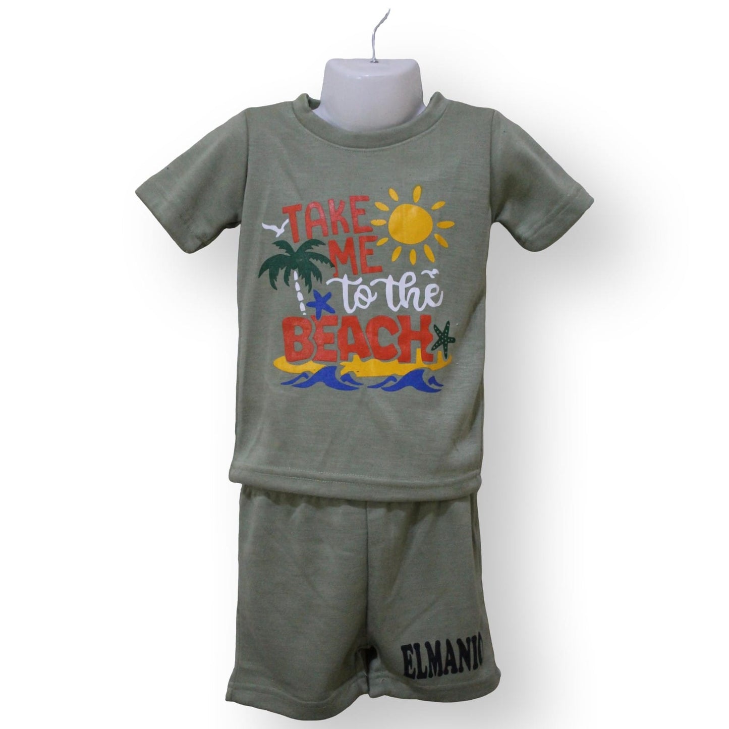 Beach Tree Pattern Kids 2pcs Casual Outfit For Summer Beach Holiday