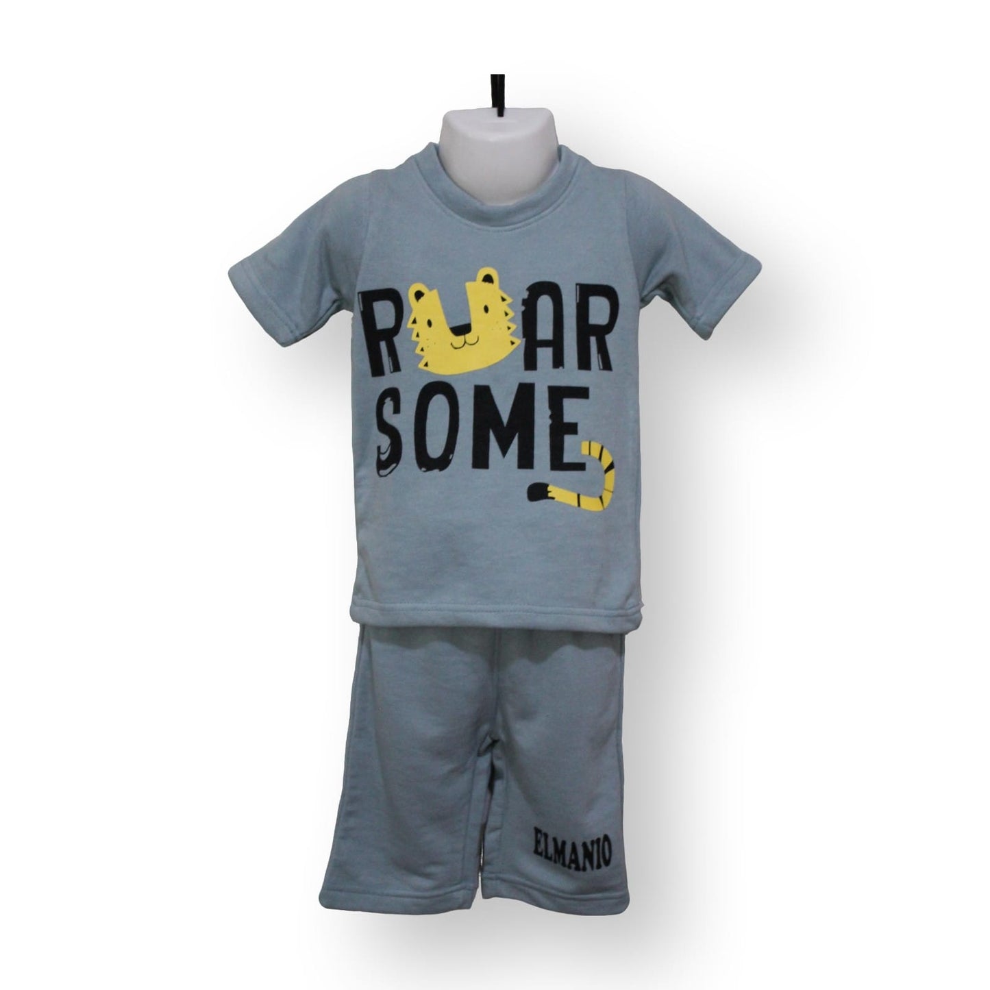 2pc Trendy Pattern Kids Casual Short Sleeve Tee & Long Shorts Set Comfy For Summer