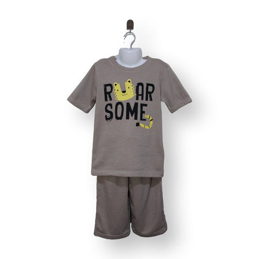 2pc Trendy Pattern Kids Casual Short Sleeve Tee & Long Shorts Set Comfy For Summer