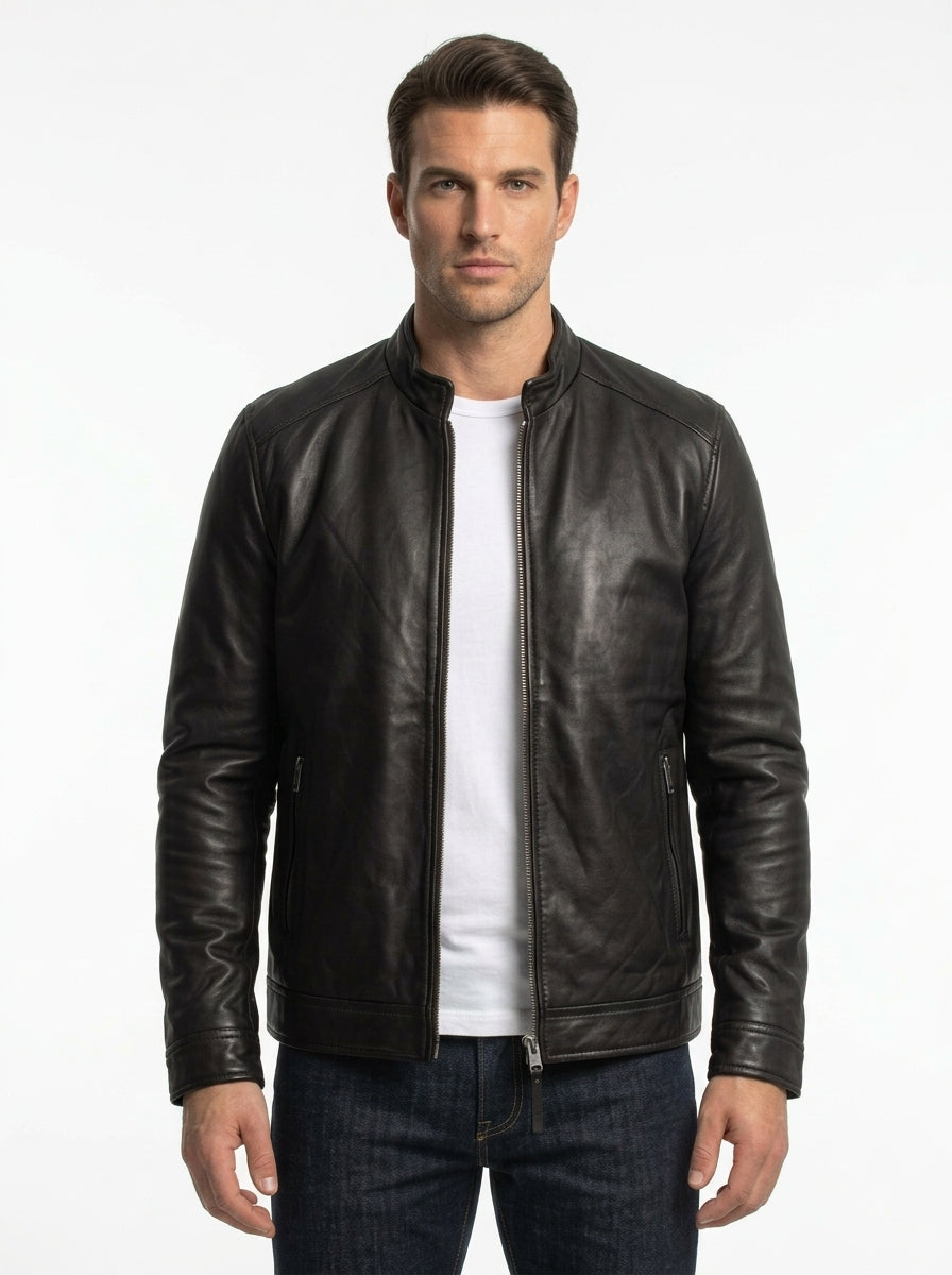 The Apex Cafe Racer Padded Jacket ( BLACK/BROWN )  Premium Sheepskin
