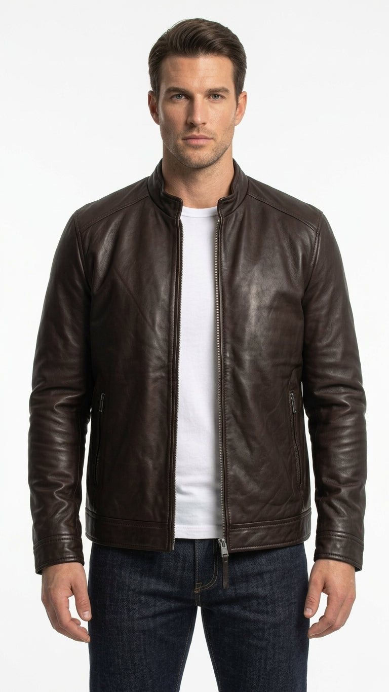 The Apex Cafe Racer Padded Jacket ( BLACK/BROWN )  Premium Sheepskin