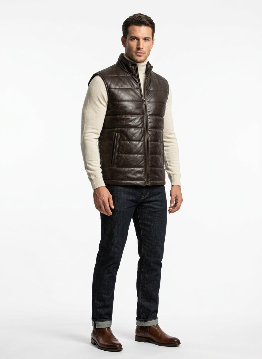 The Chronos Quilted Luxury Gilet (Dark Chocolate)  Premium Sheepskin