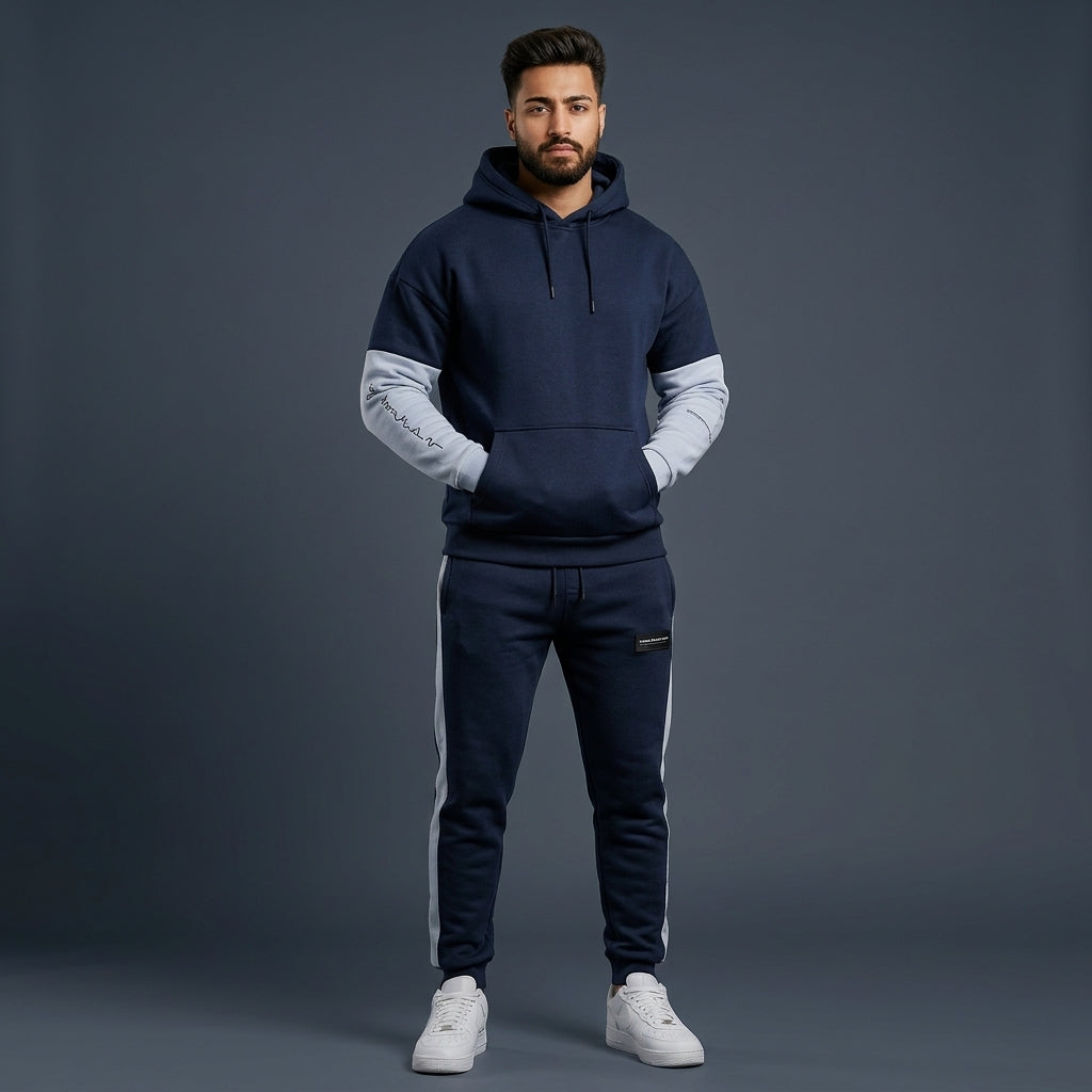 EL MANIO Two-Tone Premium Fleece Tracksuit – Navy & Light Grey