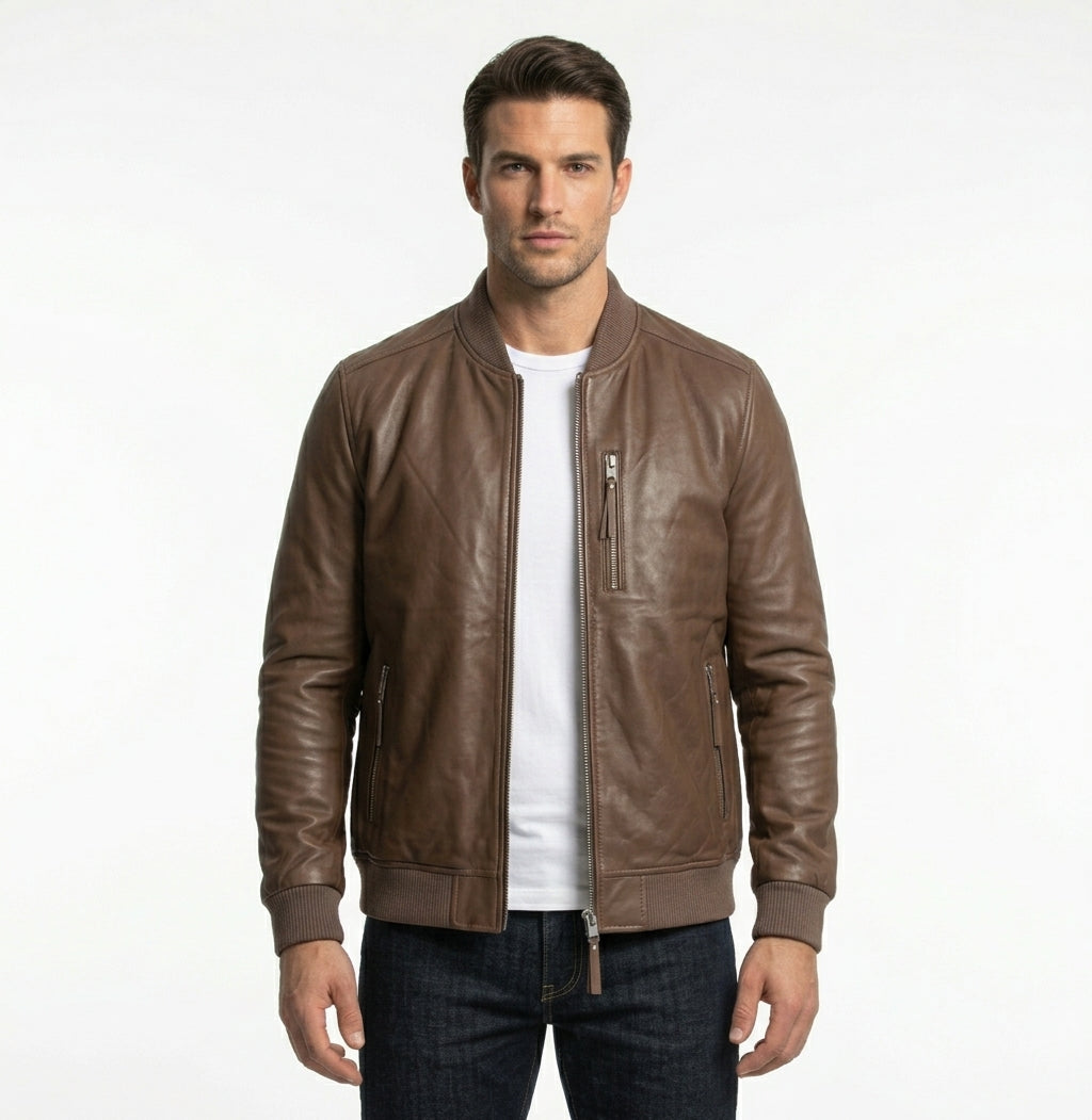 The Volante 50g Padded Leather Bomber (Tan)  Premium Sheepskin