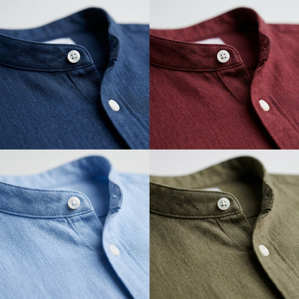 Get All 4 Colors for Only 249 AED! Premium Viscose-Linen Band Collar Shirt Collection