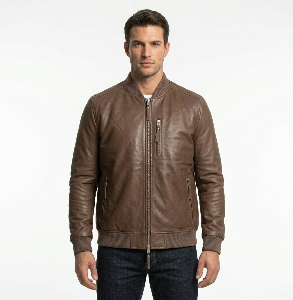 The Volante 50g Padded Leather Bomber (Tan)  Premium Sheepskin